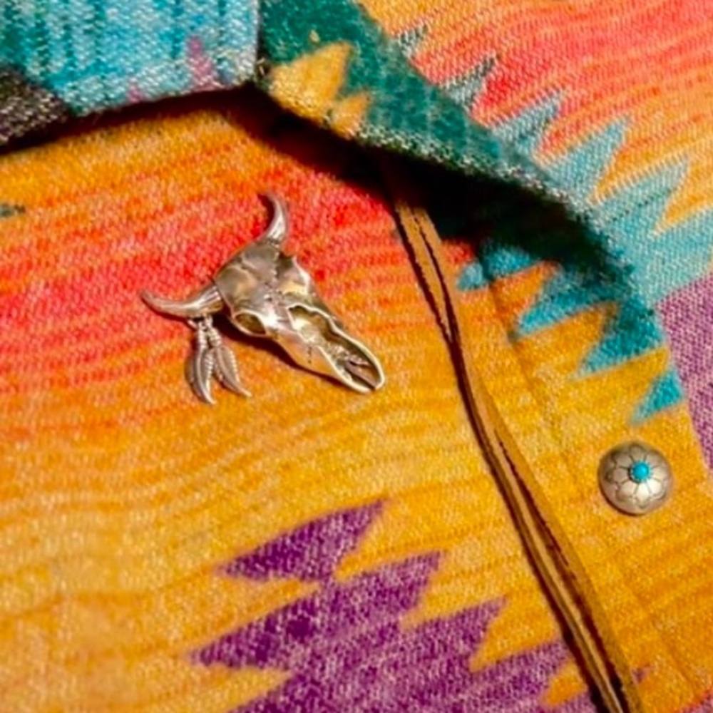 Sterling Silver Steer Skull Pin